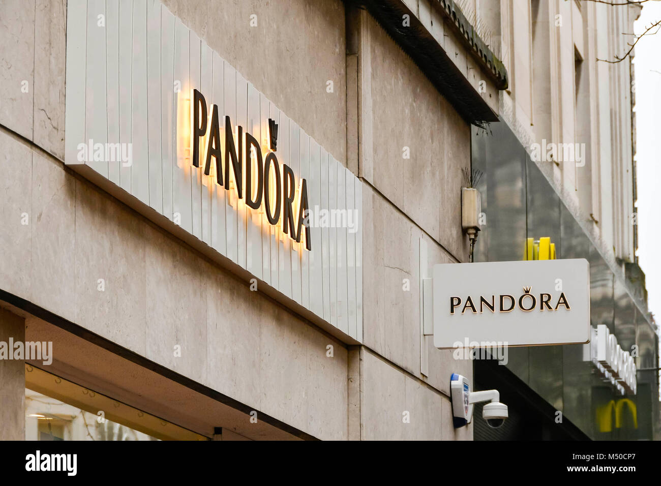 Bournemouth, Dorset, UK. 19th February 2018. Pandora shop sign on Old