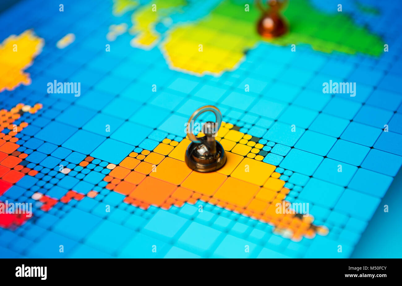 Pushpins on a map of South America Stock Photo