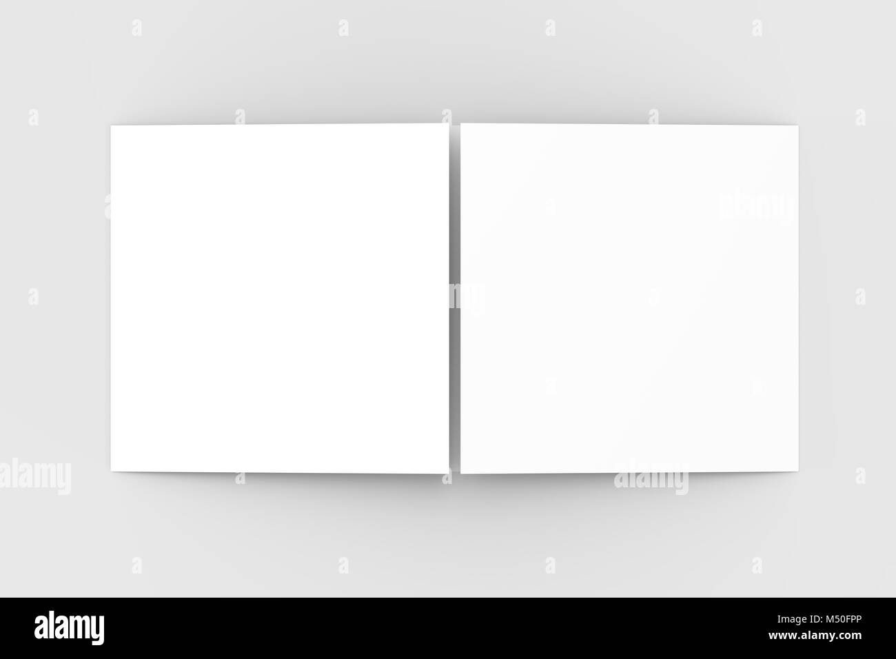 Horizontal - landscape gate fold brochure mock up isolated on soft gray background. 3D illustrating Stock Photo