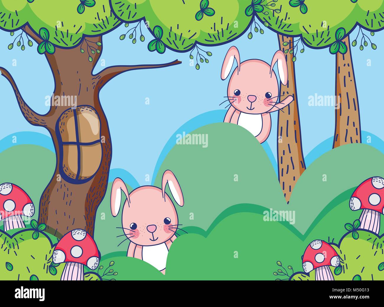 Bunnies in the forest cute cartoons Stock Vector Image & Art - Alamy