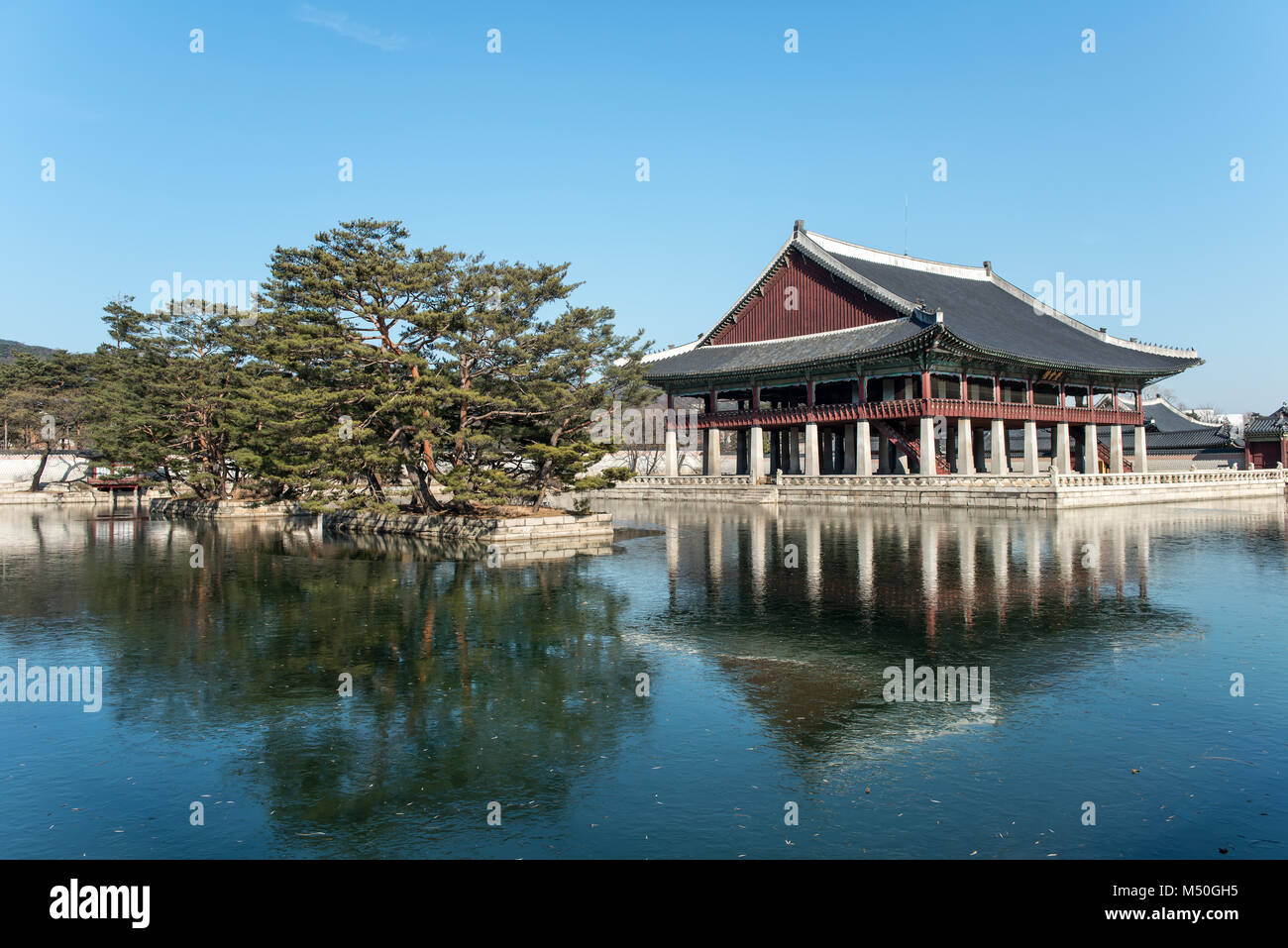 Seoul, Korean traditional architecture, sky, asian roof Stock Photo