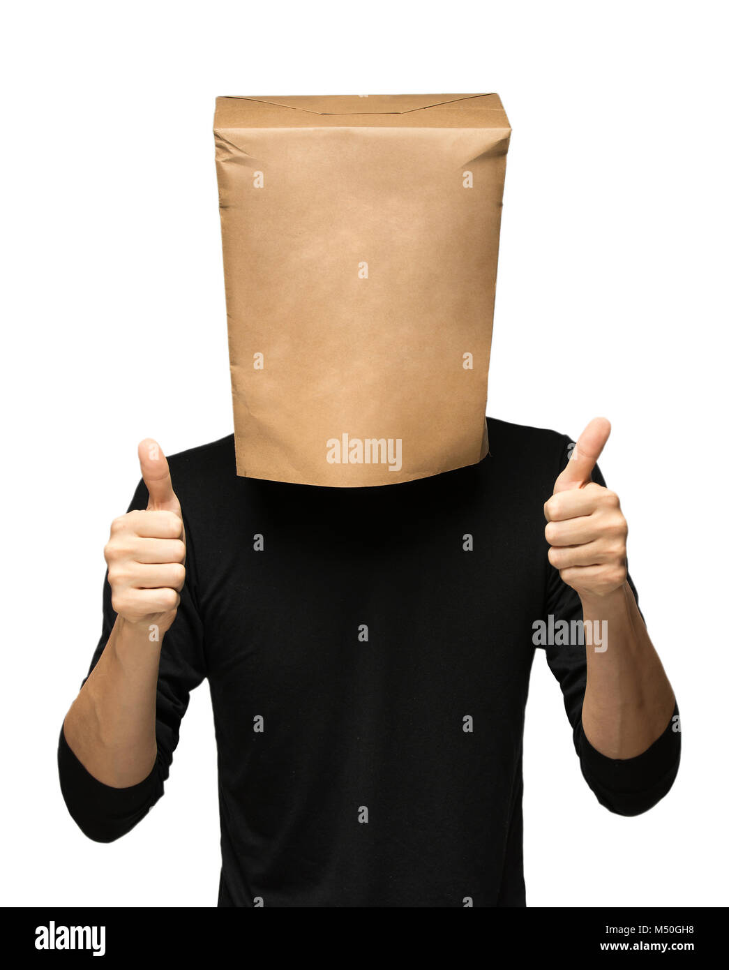 Kraft Paper Bag Is On The Mans Head Holes For Eyes Funny Idea Guy Is  Showing His Tongue Stock Photo - Download Image Now - iStock