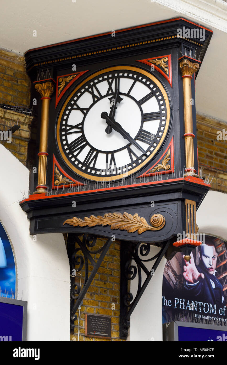 Station clock at Charing Cross Station a popular meeting place for rail
