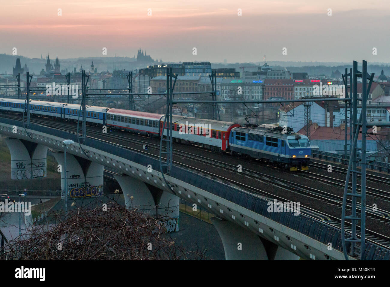 An Intercity Train is leaving Prague Stock Photo