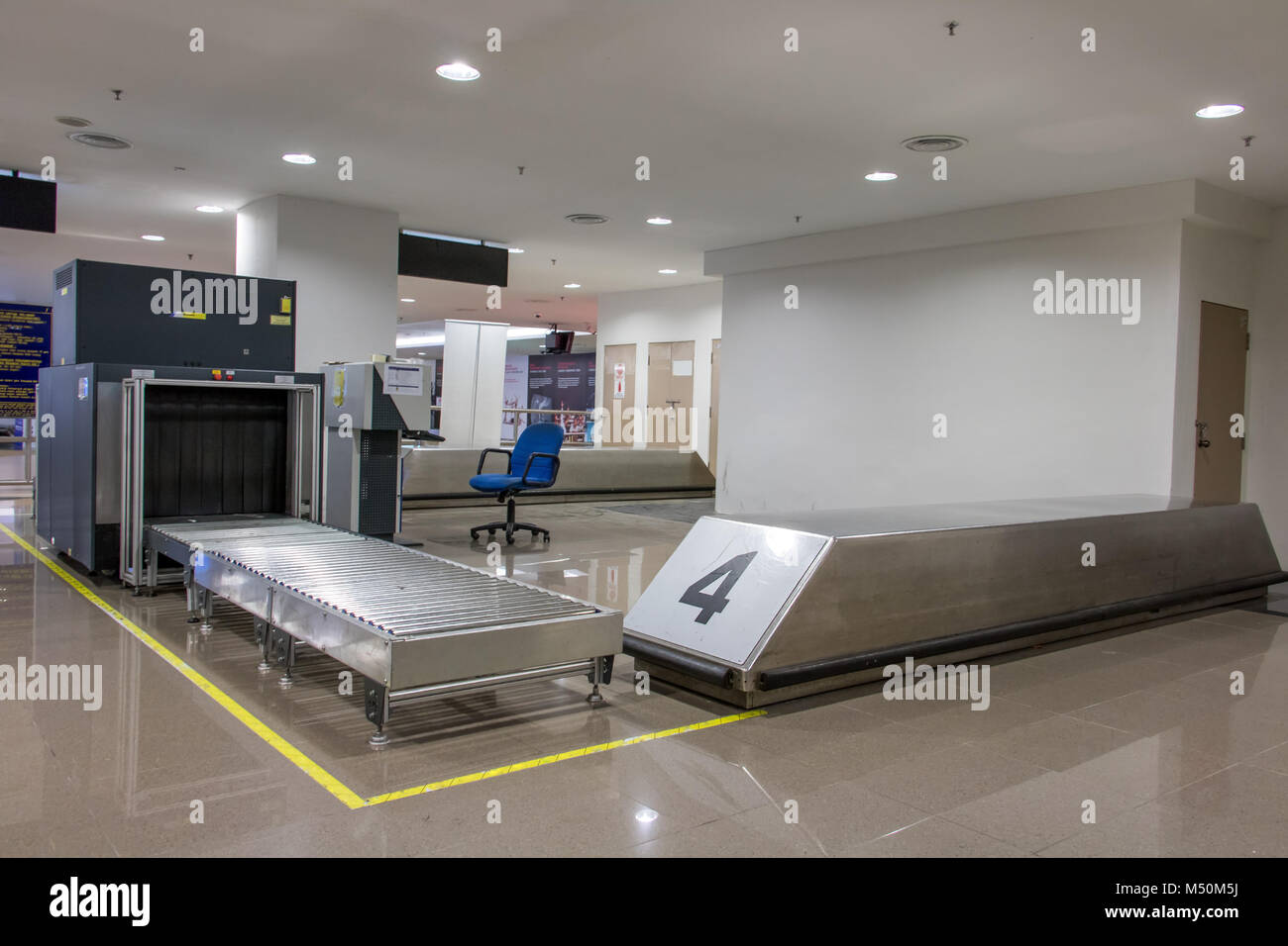 Airport security metal detector scan. Empty scanner control luggage at the terminal. Gateray