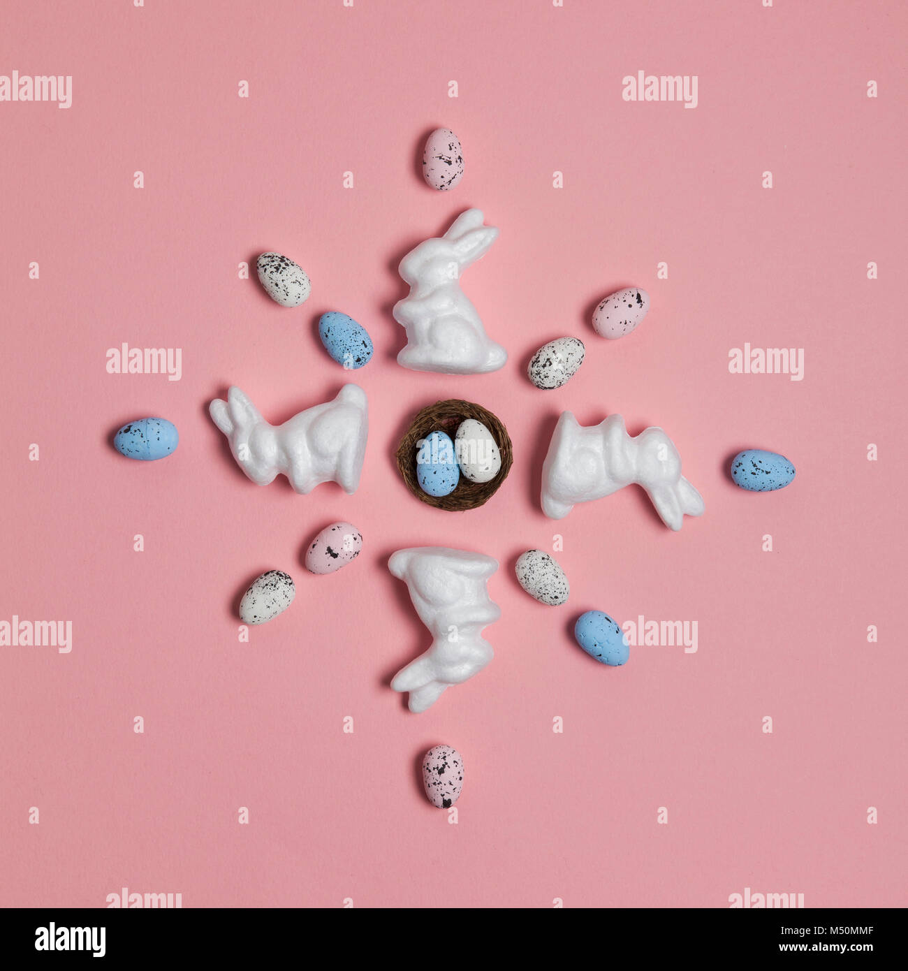 Easter background with eggs and bunnies Stock Photo - Alamy