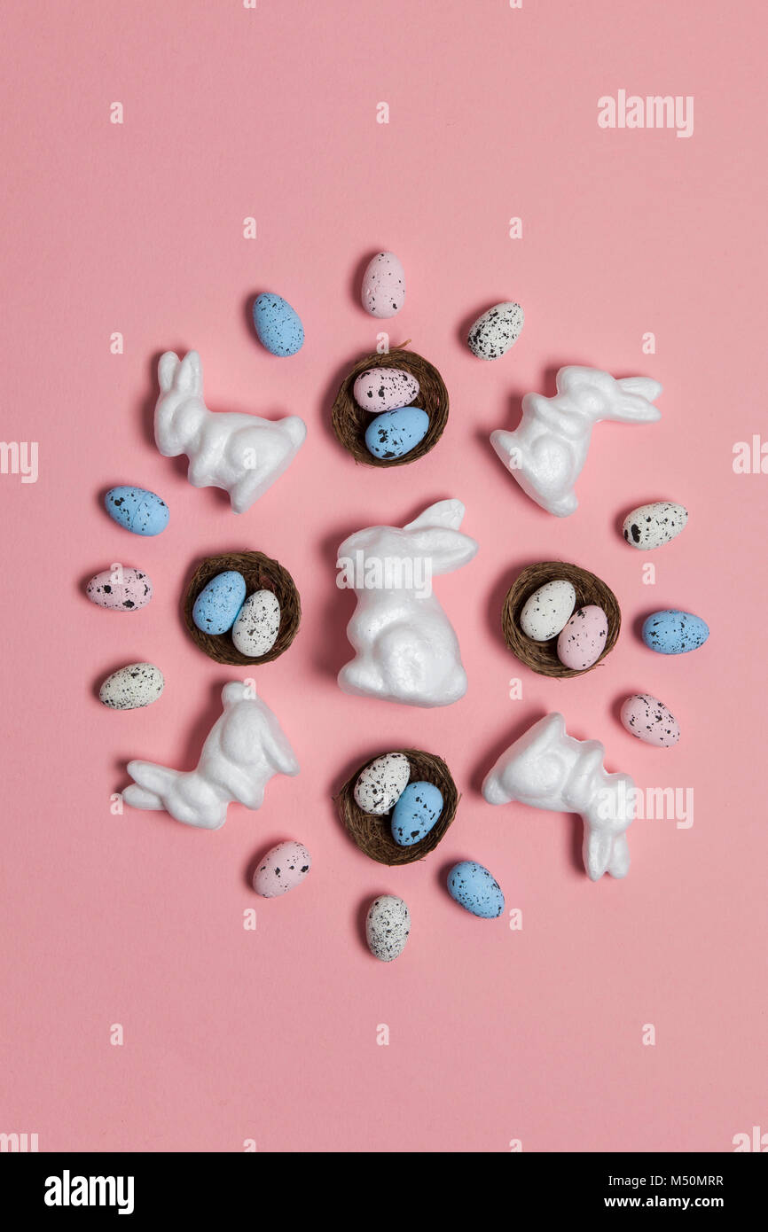 Easter background with eggs and bunnies Stock Photo - Alamy