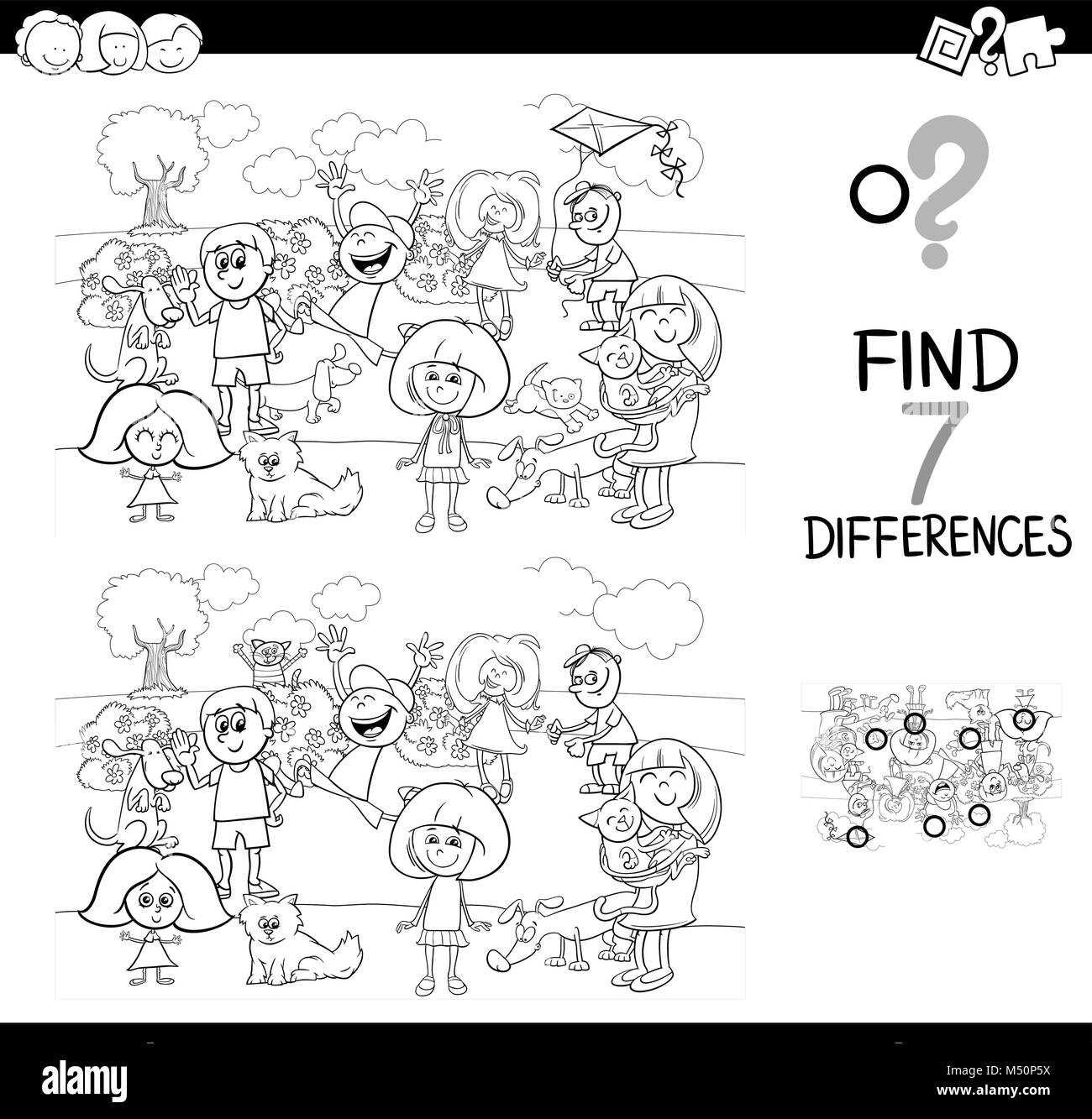 Find differences, game for children Black and White Stock Photos ...