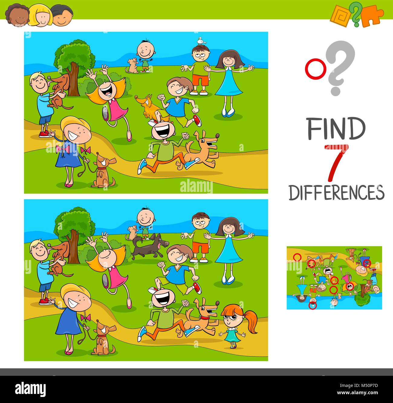Cartoon Illustration of Finding Seven Differences Between Pictures ...