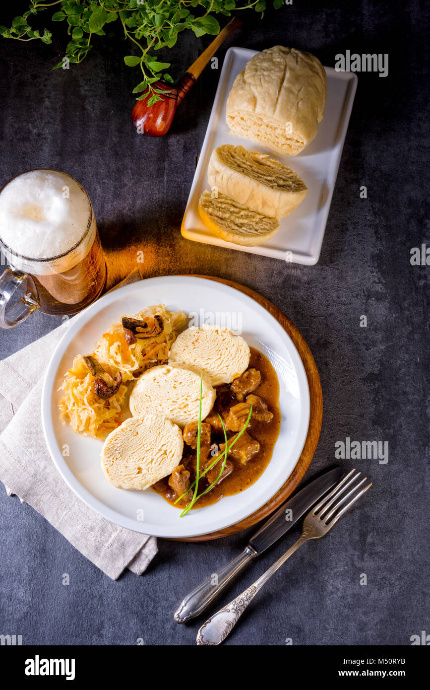 Original Czech dumpling with goulash Stock Photo Alamy
