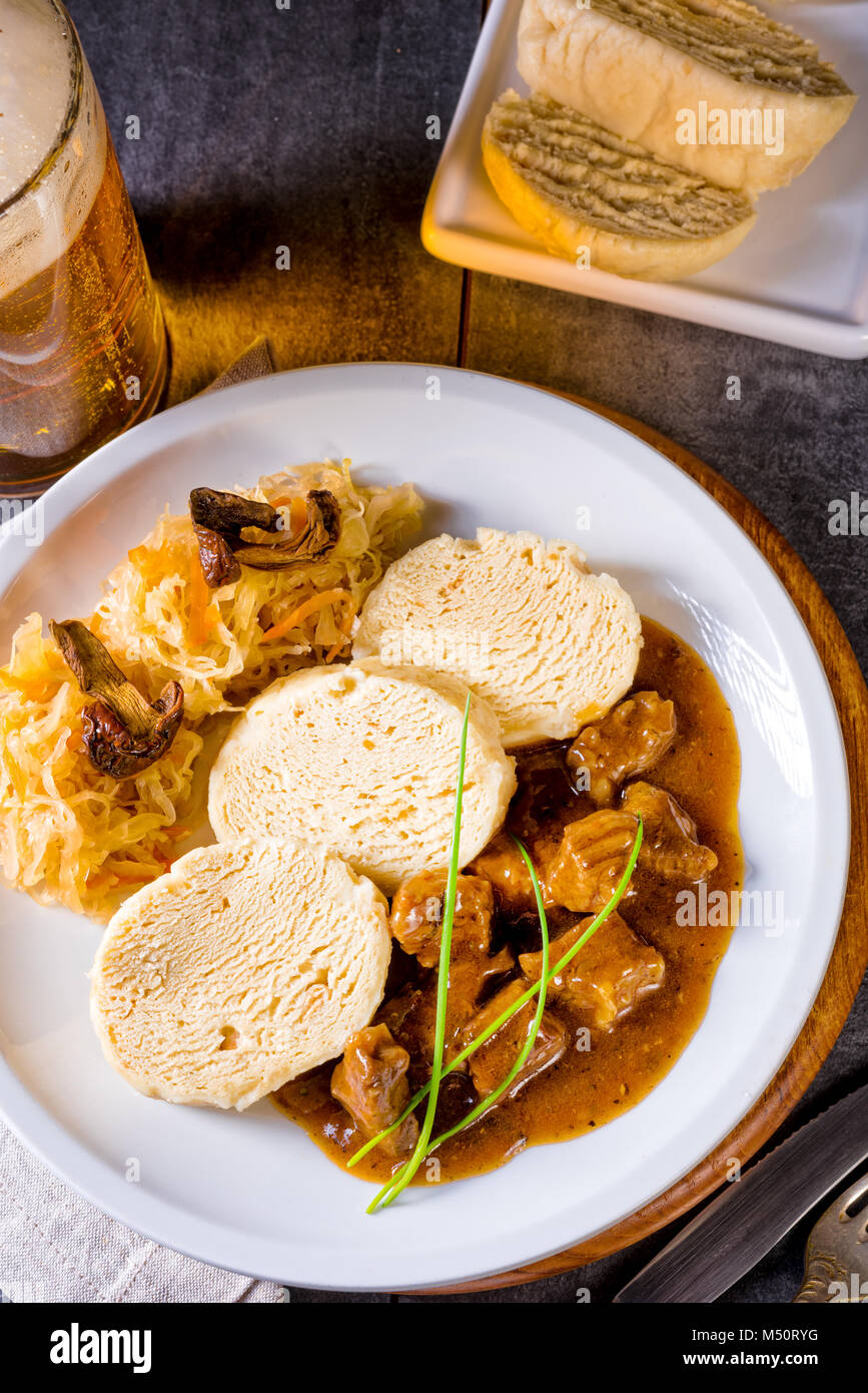 Original Czech dumpling with goulash Stock Photo Alamy