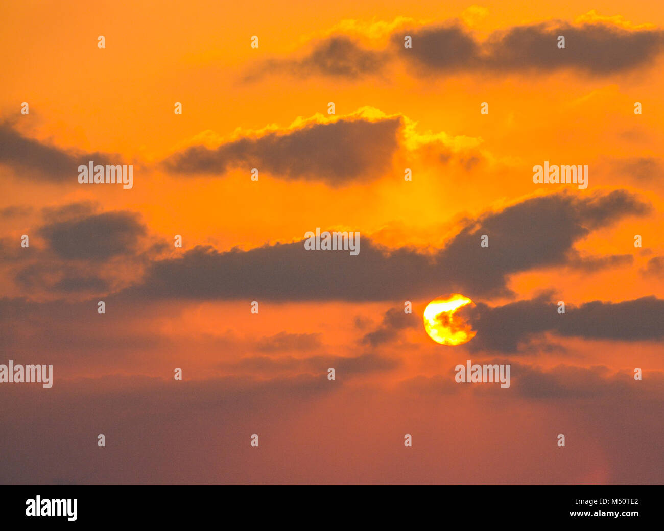 Sunset over the Mediterranean Sea at Ashkelon, Israel Stock Photo