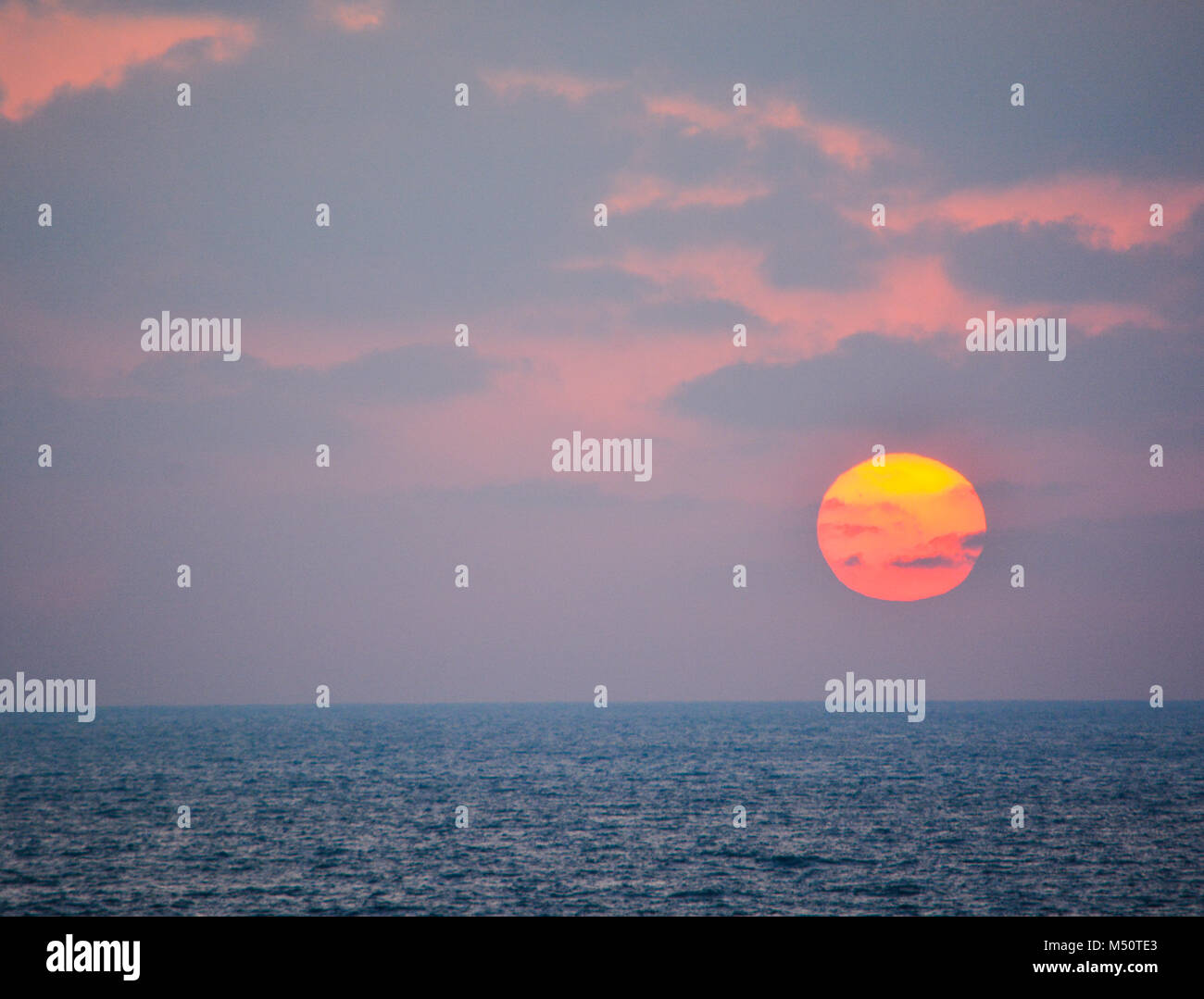 Sunset over the Mediterranean Sea at Ashkelon, Israel Stock Photo