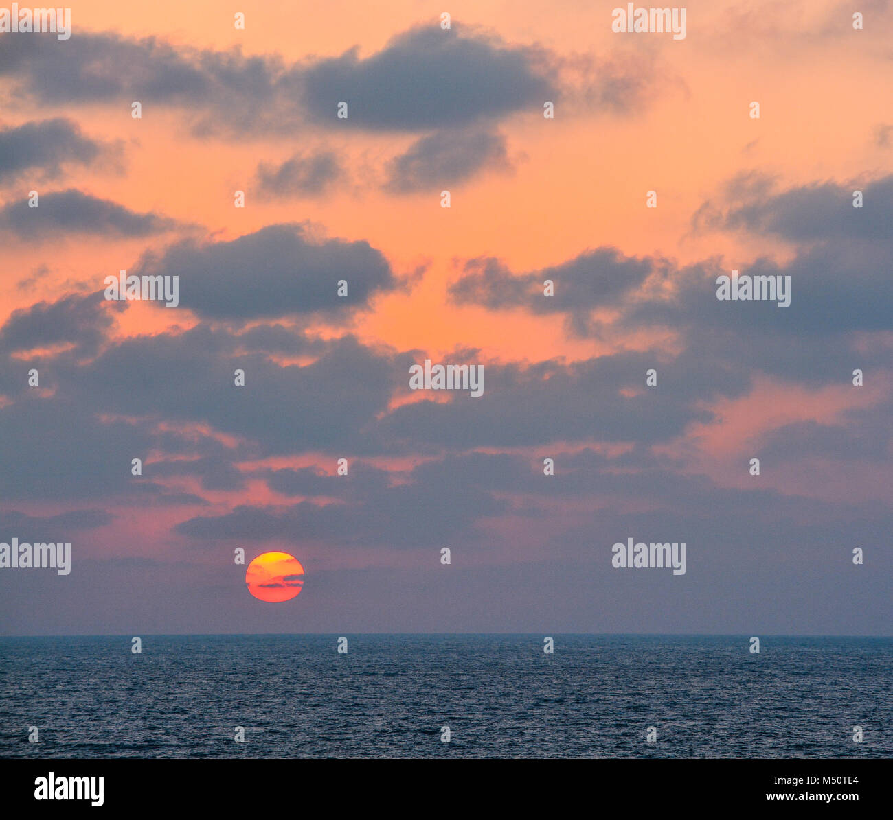Sunset over the Mediterranean Sea at Ashkelon, Israel Stock Photo