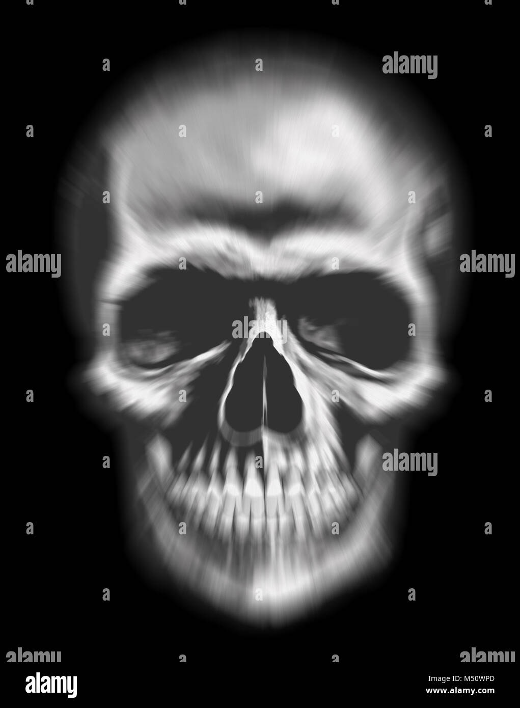 ghost face, blurred human skull as symbol of fear and death with black background Stock Photo