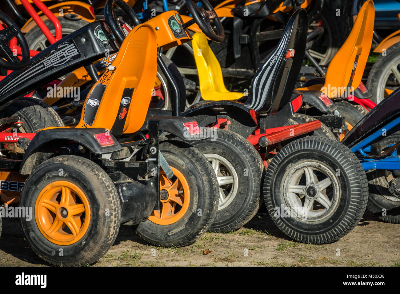 Electric mini gocarts to let Stock Photo