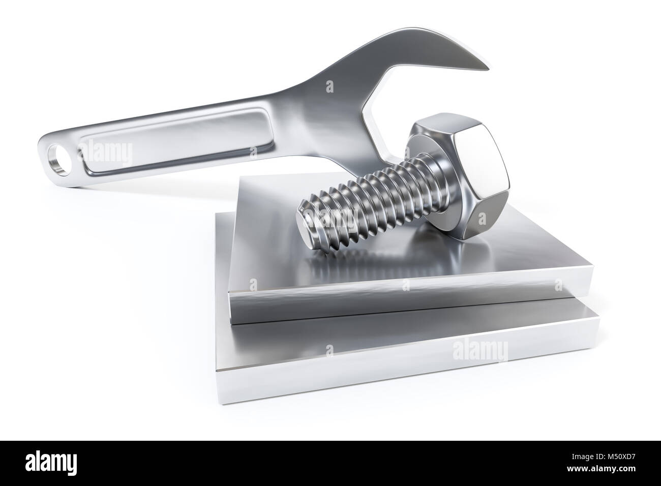 Hexagon screw with wrench Stock Photo Alamy