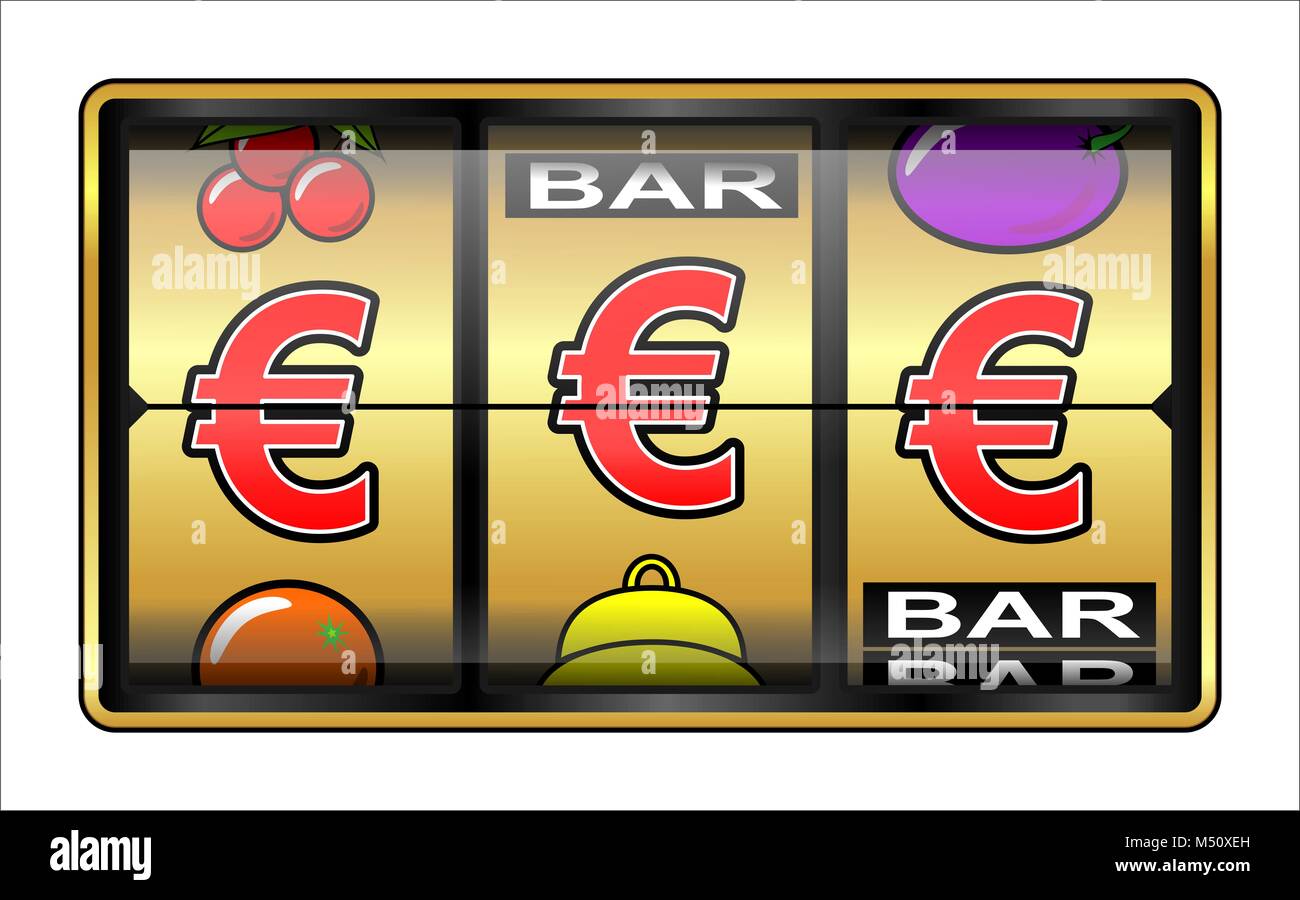 Gambling illustration €. slot machine, jackpot  €€€, success in business concept. Stock Photo