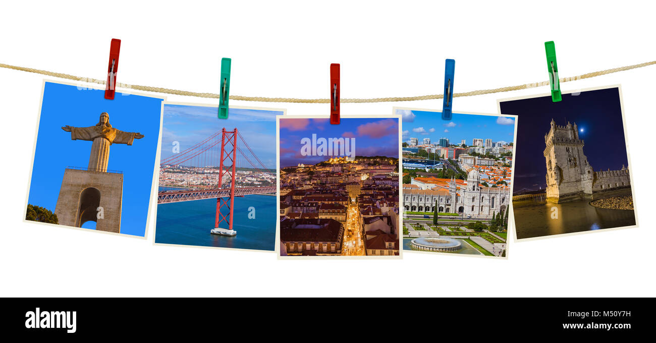 Lisbon Portugal images (my photos) on clothespins Stock Photo