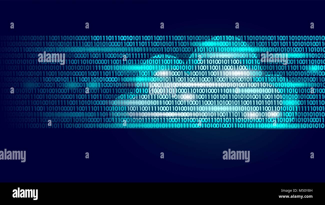 Cloud computing online storage binary code numbers. Big data information future modern internet business technology. Blue glowing global file exchange available background vector illustration Stock Vector