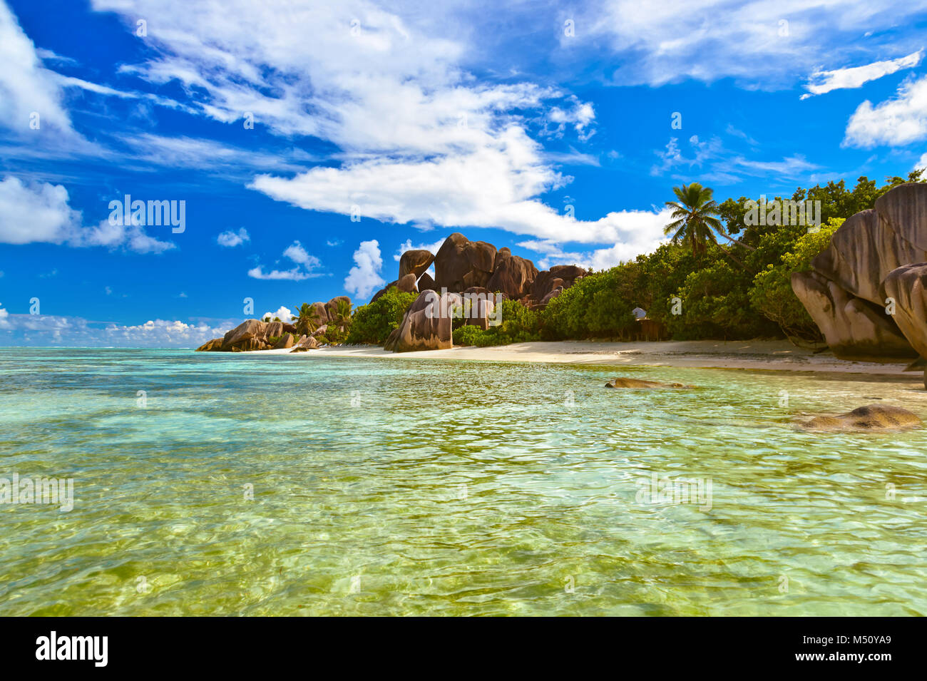 Famous beach Source d'Argent at Seychelles Stock Photo - Alamy