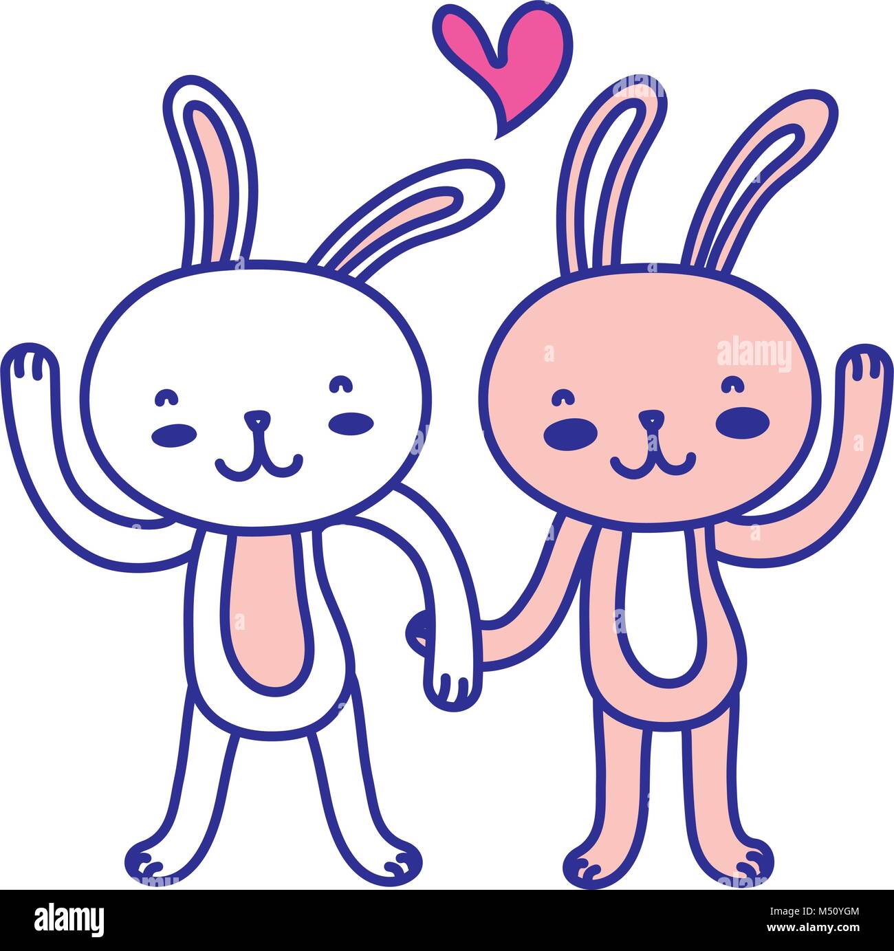 full color rabbit couple love with hands together Stock Vector Image ...