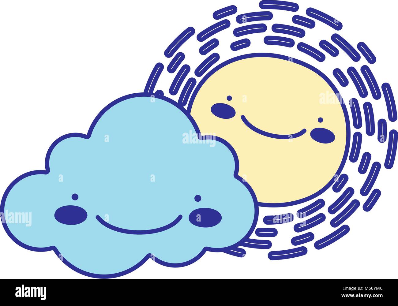 full color happy sun with cloud kawaii natural weather Stock Vector ...