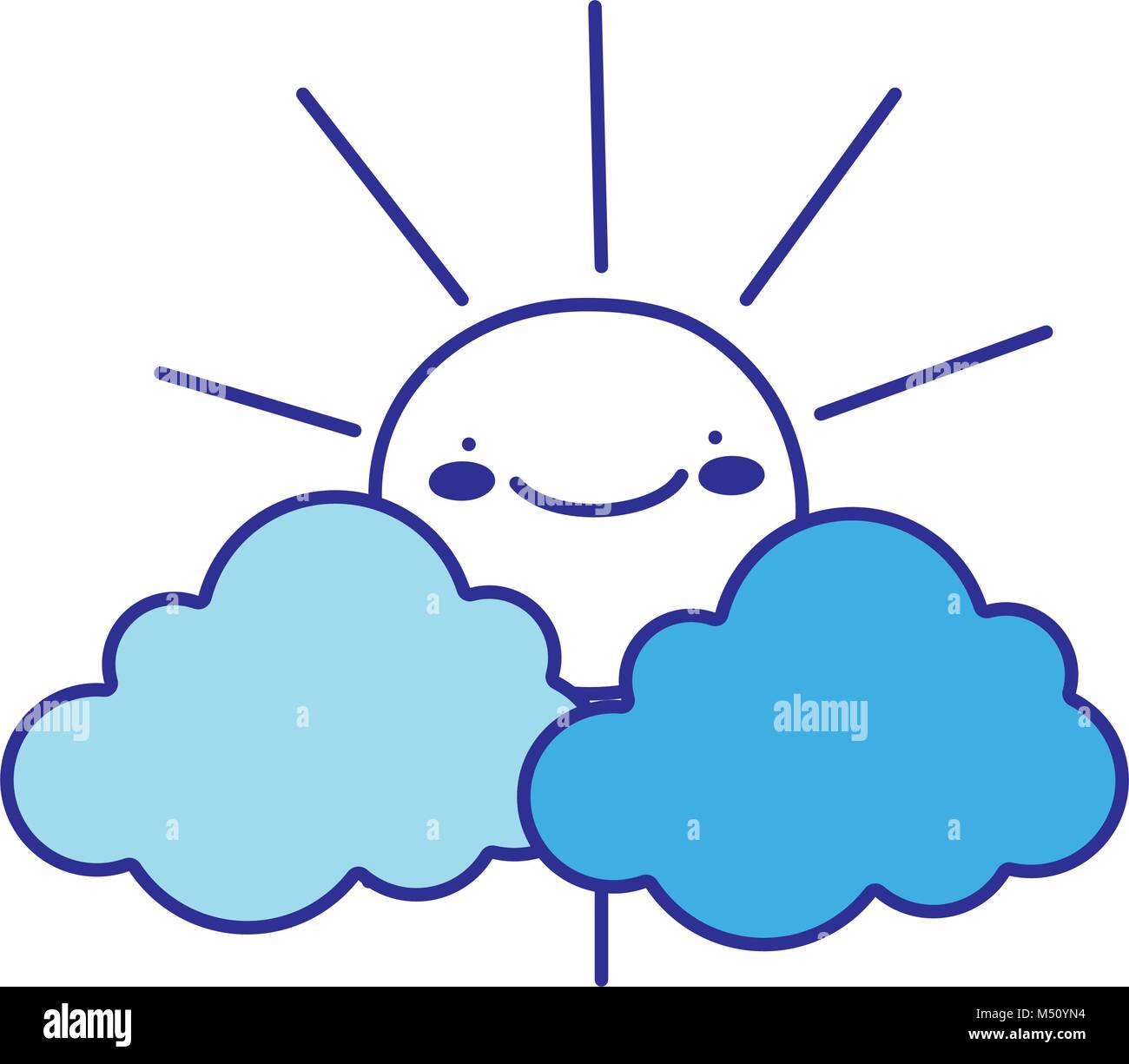 full color kawaii happy sun with cloud natural weather Stock Vector ...