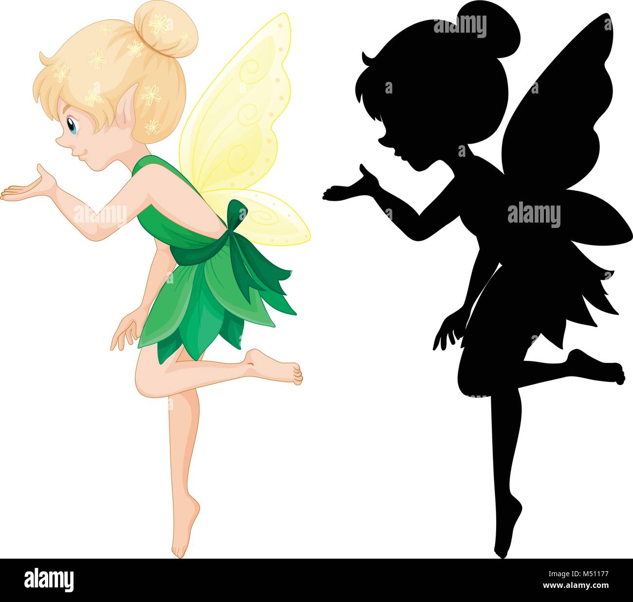 Cute fairy and its silhouette illustration Stock Vector Image ...