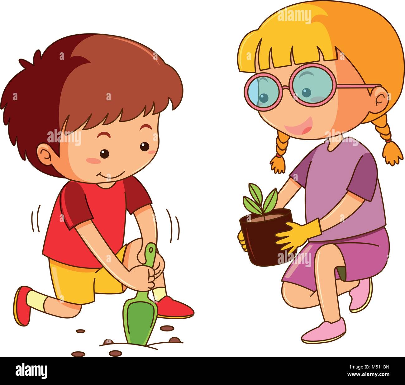 Boy and girl planting tree illustration Stock Vector Image & Art - Alamy