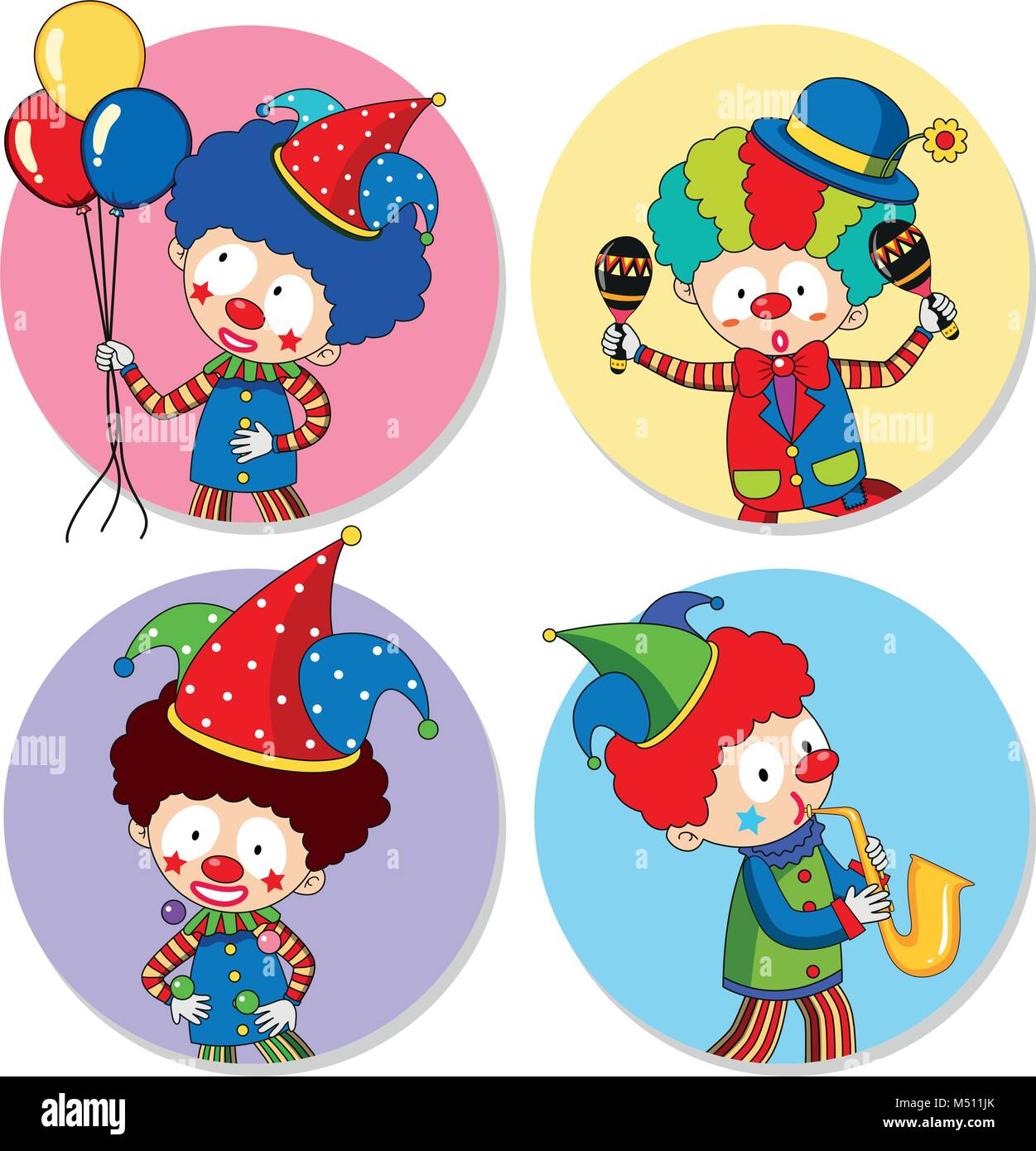 Four sticker template with clowns and balloons illustration Stock ...