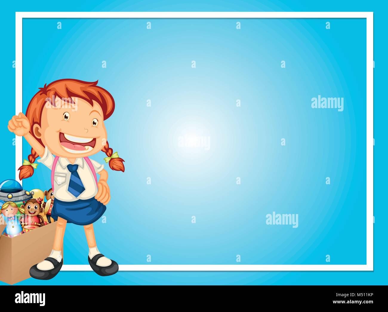 Border template with happy girl and toys illustration Stock Vector ...