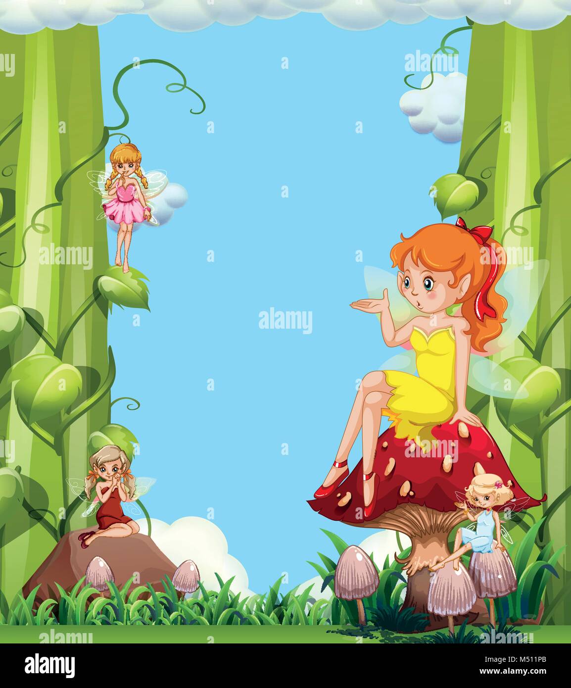 Cute fairies in mushroom garden illustration Stock Vector Image & Art ...