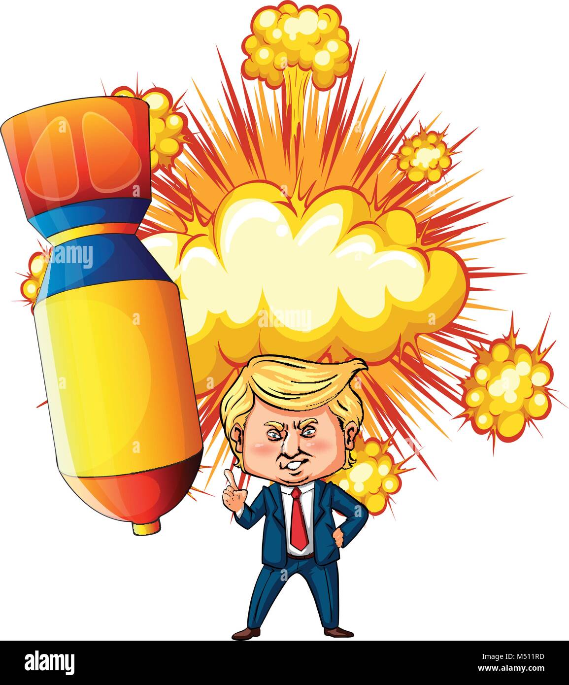 US president Trump with atomic bomb in background illustration Stock Vector