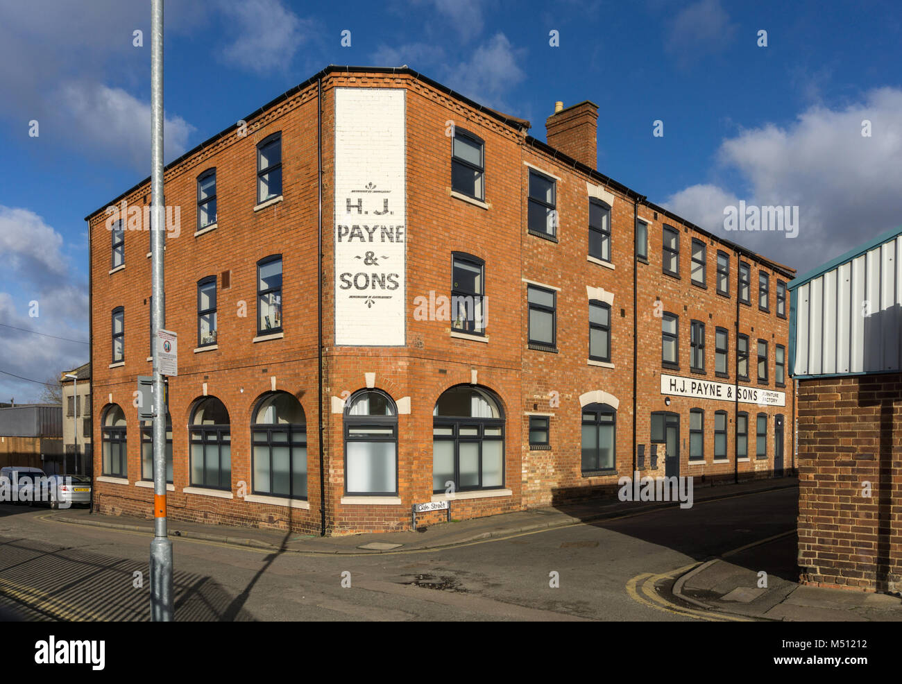 The former H J  Payne & Sons furniture factory, Northampton, UK; an old factory now converted into flats for residential use. Stock Photo