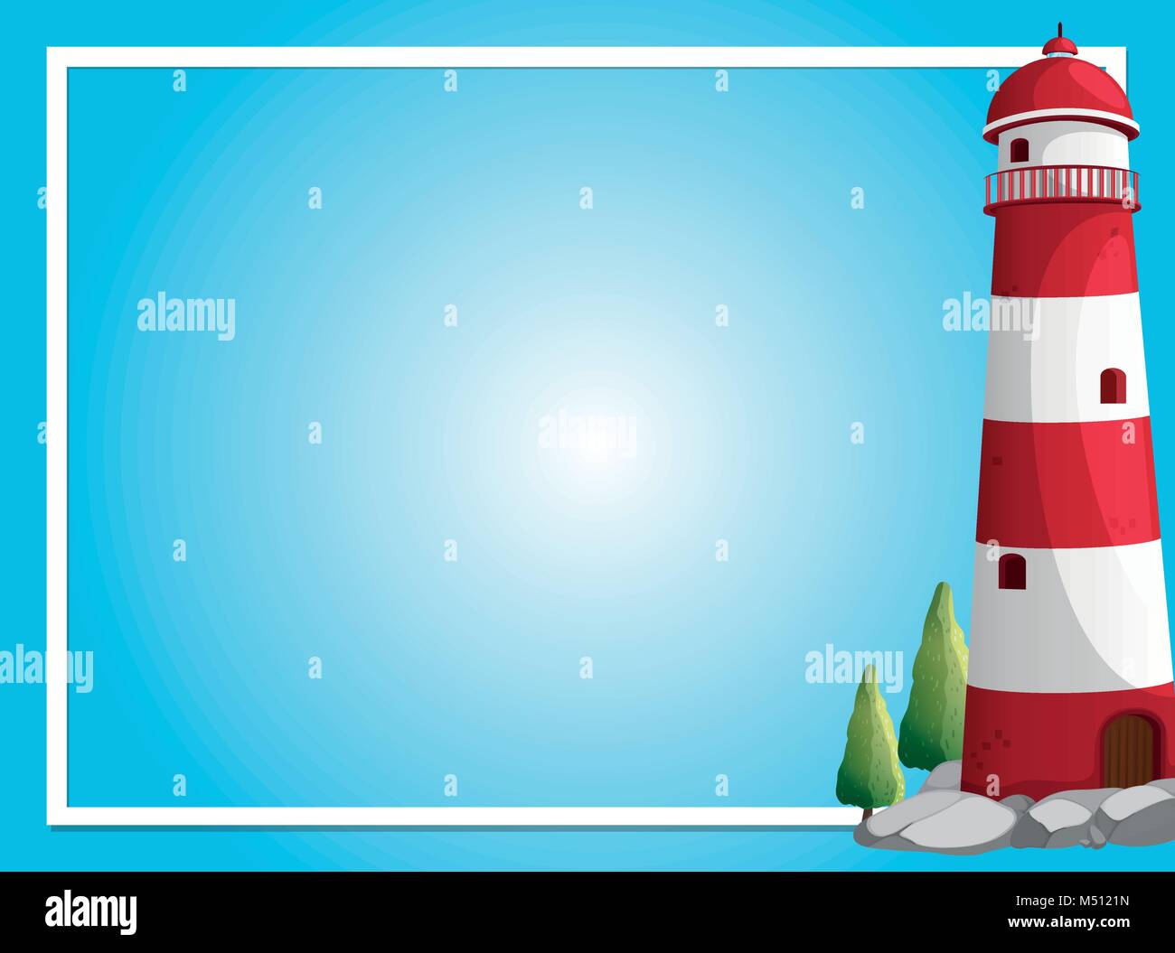 Border template with lighthouse illustration Stock Vector