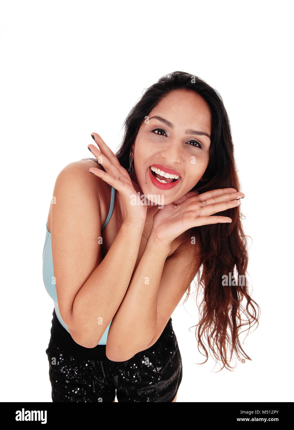 Happy young woman laughing Stock Photo