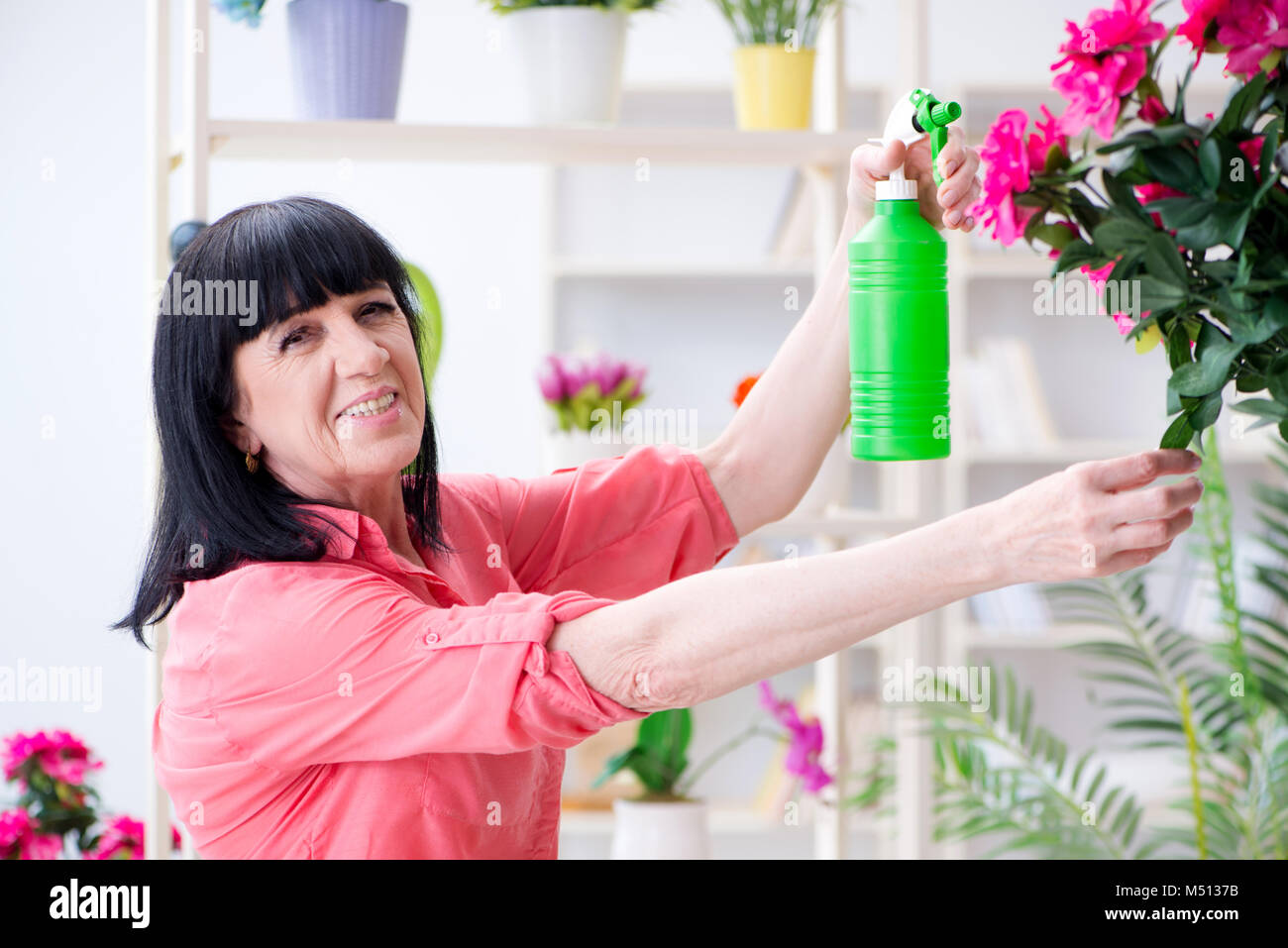 Woman florist working in the flower shop Stock Photo - Alamy