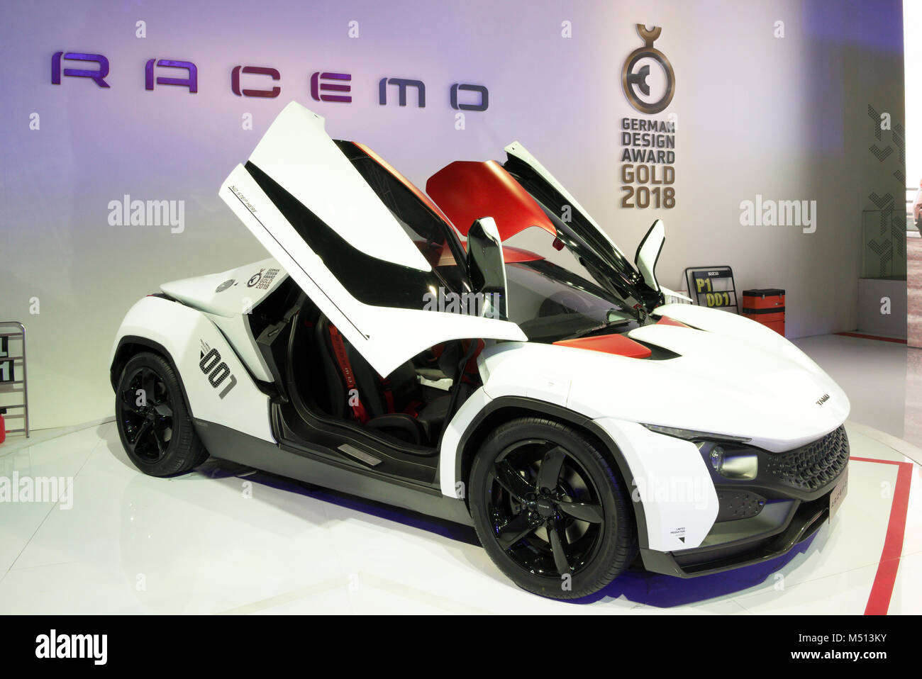 Greater Noida, India. 14th February 2018. Tata Motors showcase their Racemo sports coupe at Auto Expo 2018 in Greater Noida, India. Stock Photo