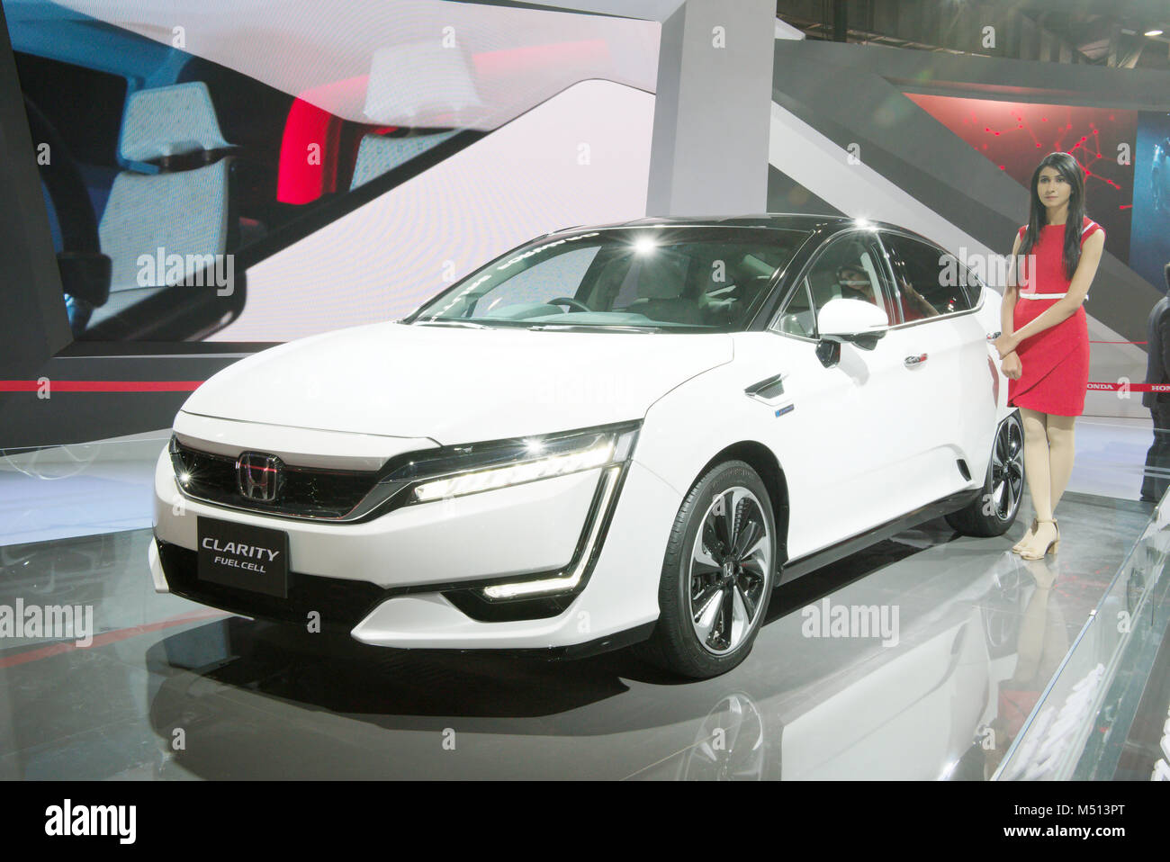 Greater Noida, India. 14th February 2018. Honda Clarity Fuel Cell vehicle is on display at Auto Expo 2018 in Greater Noida, India. Stock Photo