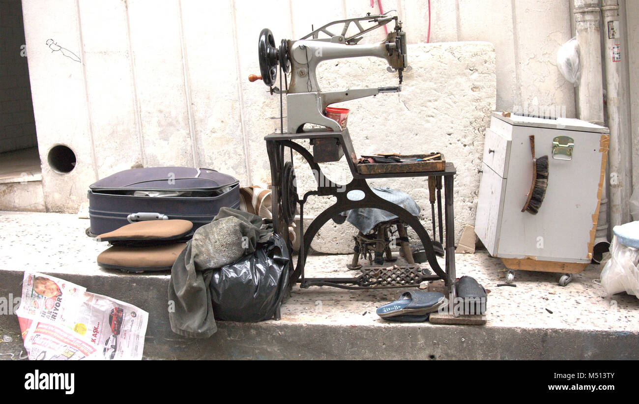 Tools of the street trade.A sewing machine on the streets of Istanbul