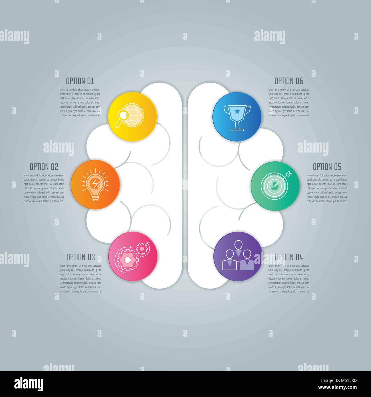 Creative concept for infographic with 6 options, parts or processes. Timeline infographic business design and marketing icons for presentation, annual Stock Vector