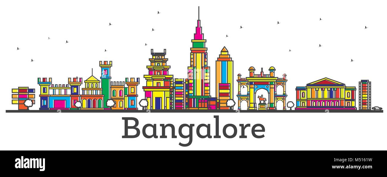 Outline Bangalore India City Skyline with Color Buildings Isolated on White. Vector Illustration