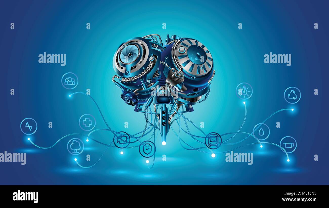 Artificial intelligence. Electronic brain controls the systems of the smart city. the Internet of things. VECTOR Stock Vector