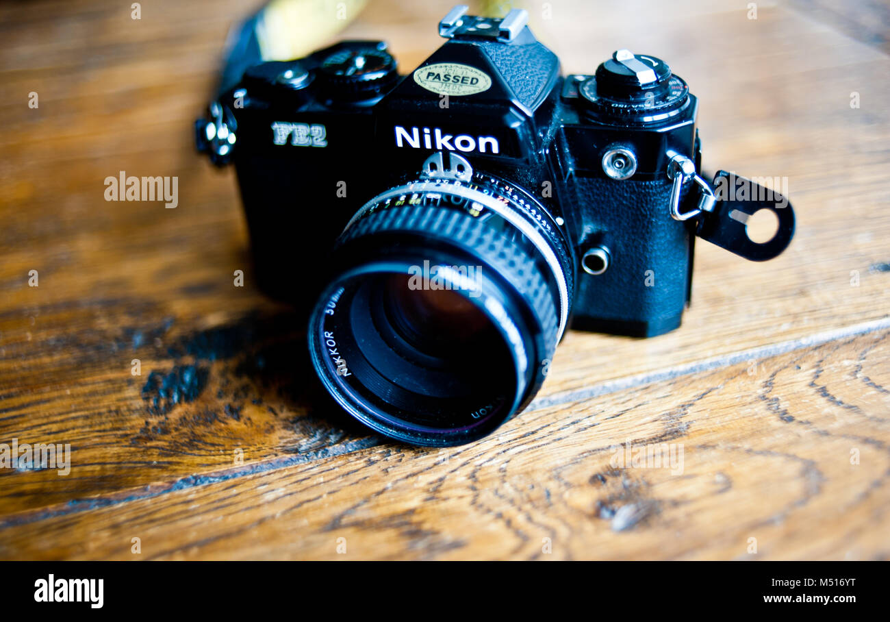 film camera, 35mm Nikon FE2 camera Stock Photo