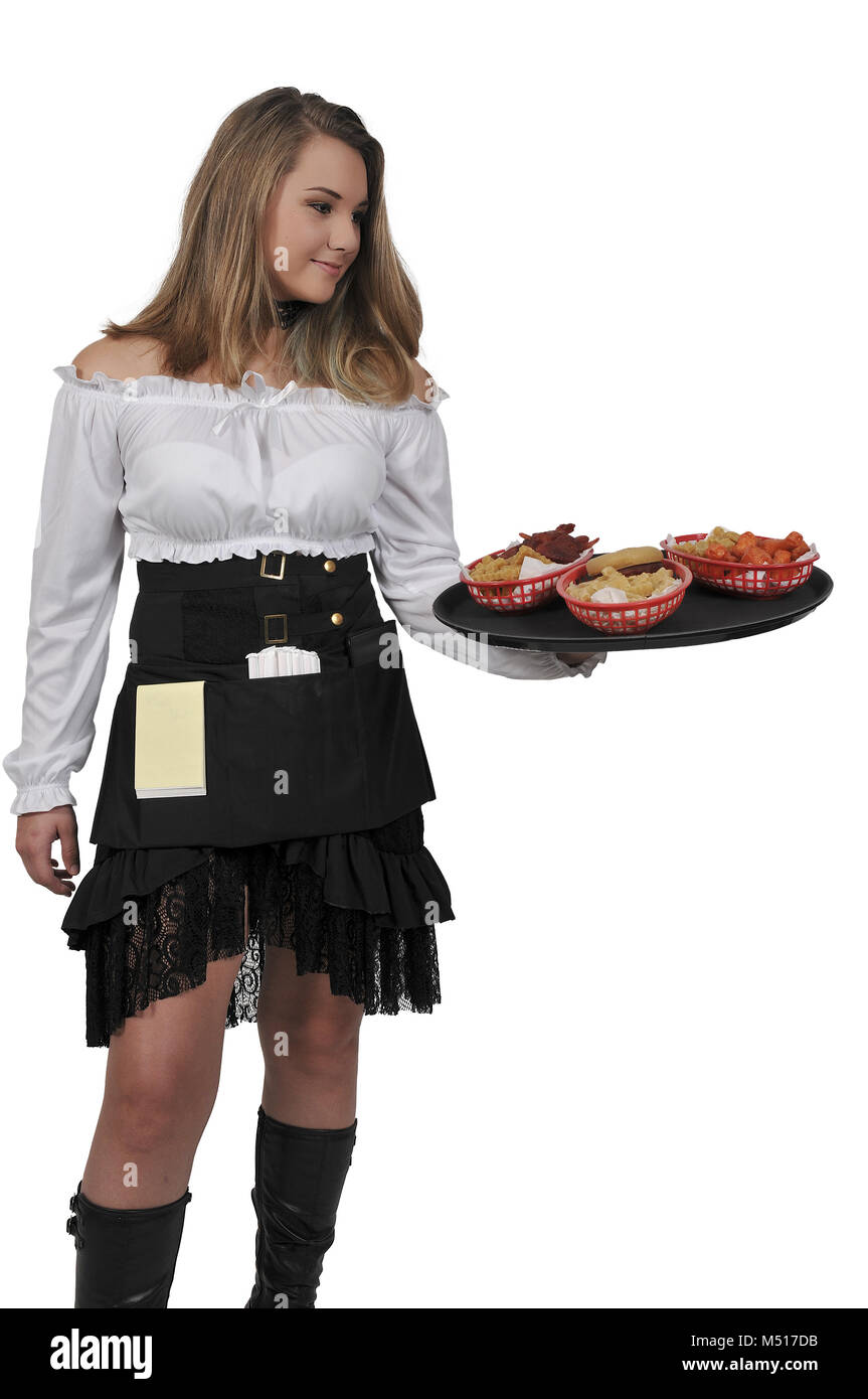 Woman server or waitress Stock Photo