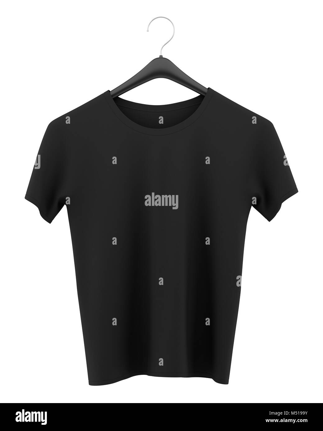black t-shirt on clothing hanger isolated on white background Stock Photo