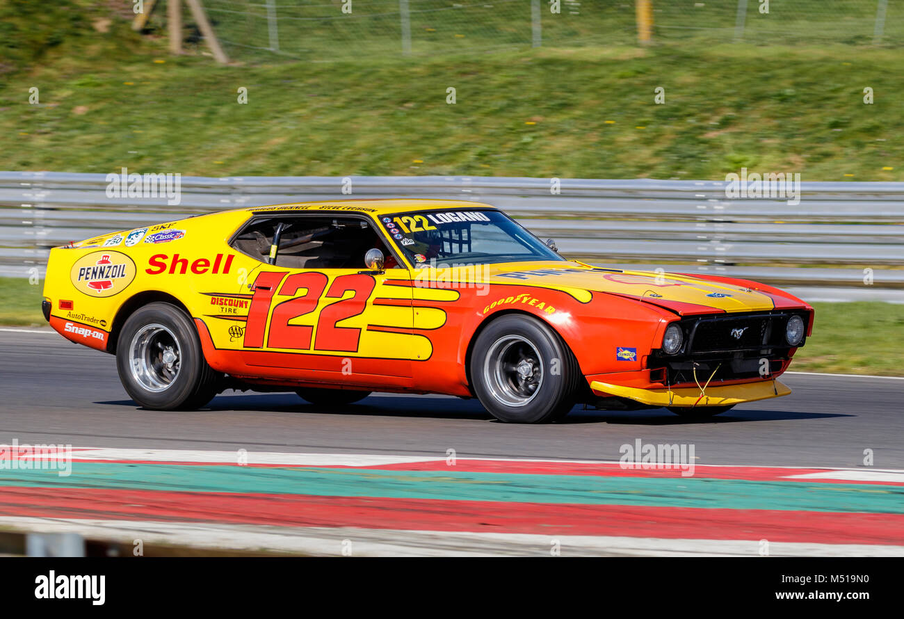 1971 Ford Mustang Mach 1 with driver Marcus Bicknell during the CSCC Advantage Motorsport Future Classics at Snetterton Motor Circuit, Norfolk, UK. Stock Photo