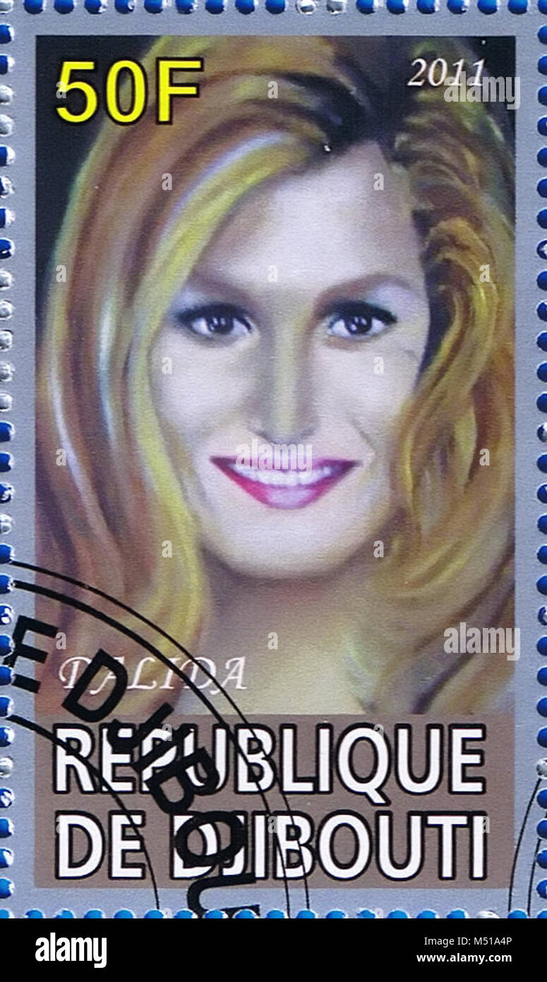 DJIBOUTI - CIRCA 2011: A postage stamp printed in the Republic of Djibouti showing Dalida, circa 2011 Stock Photo