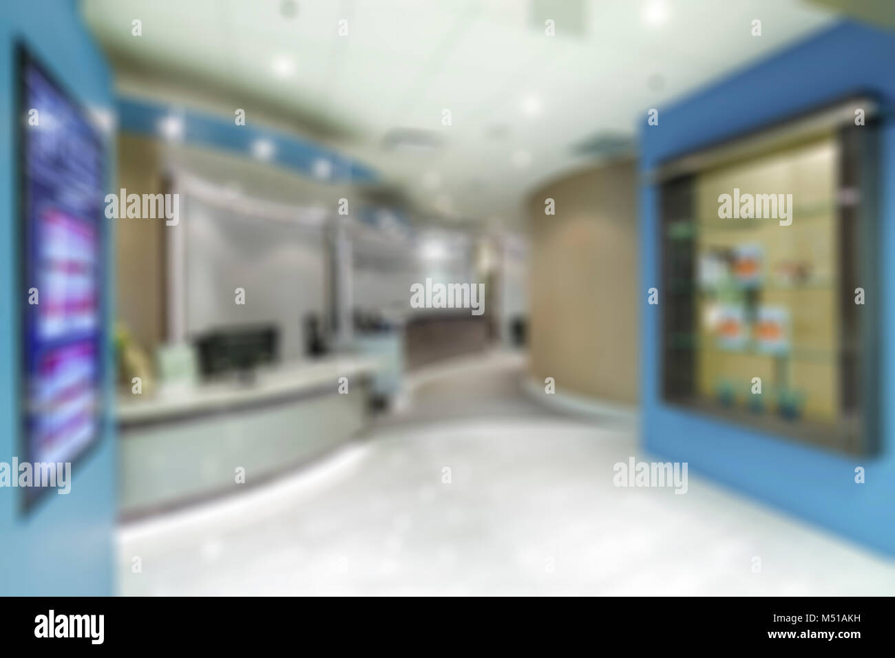Blurred abstract background of medical office interior, shallow depth of focus. Stock Photo